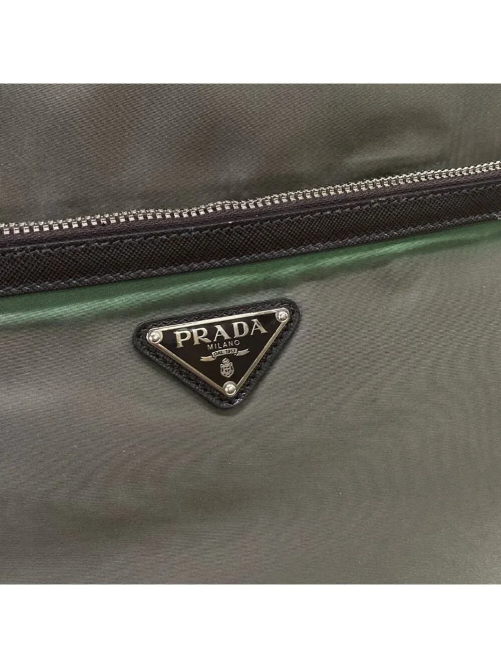 Prada Travel Bag Khaki Dark Brown Diamond No Lock Leather